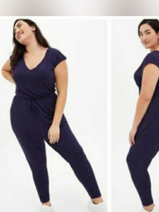 torrid Pants - torrid Navy V‑Neck Short Sleeve Jumpsuit Size 0
